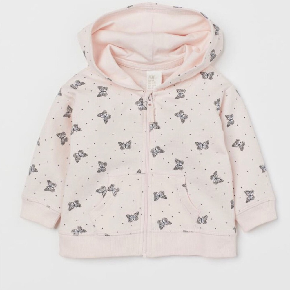 H&M pink dusty light hoodie with butterflies. New With Tags